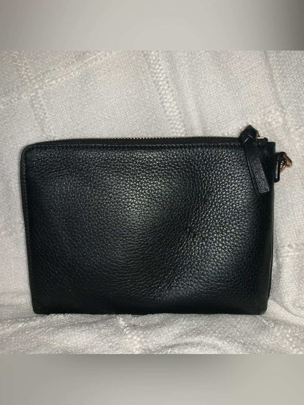 Tory Burch Black Pebbled Leather Wristlet with Gold Logo Accent - Picture 3 of 7
